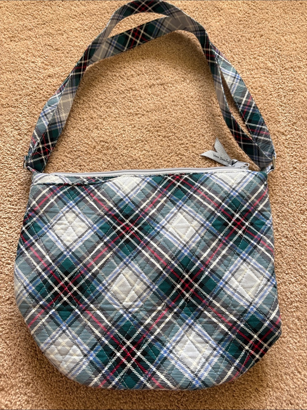 Vera Bradley Bucket Crossbody Quilted Plaid Shoulder Bag - Green & White